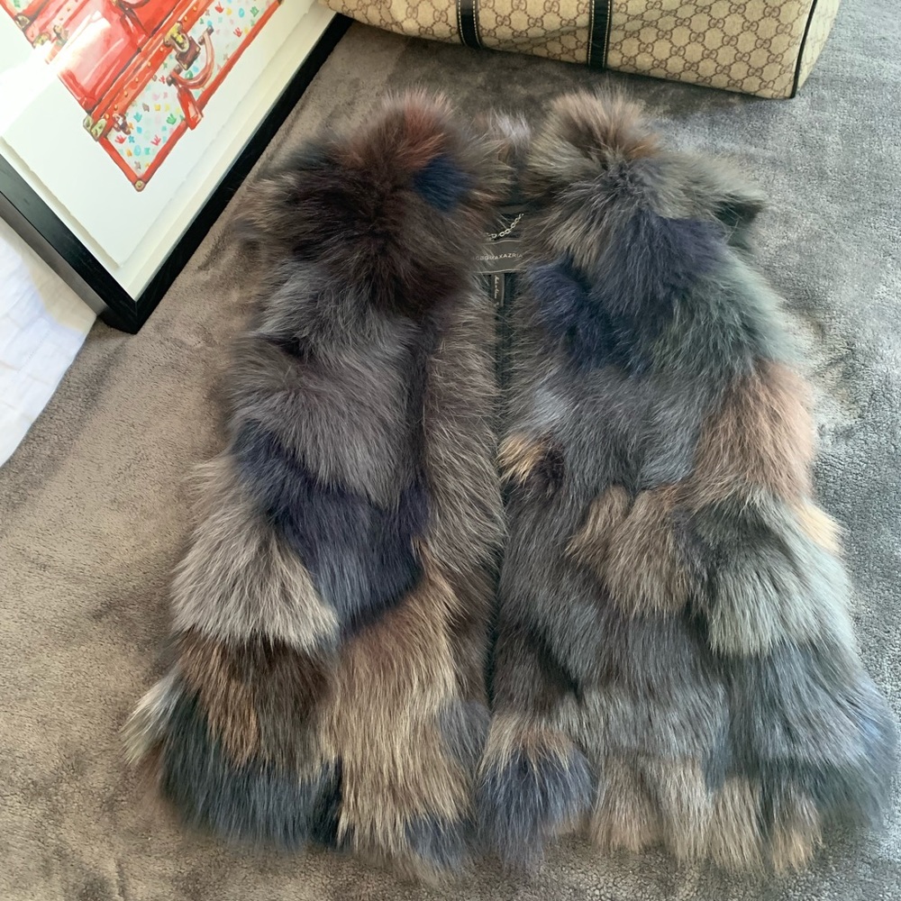 BCBG Hudson Fox Fur Multicolor Vest